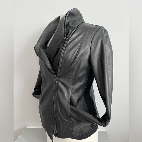 Vince Scuba Leather & Stretch Wool Panel Black Motto Jacket Womens L 8 - Picture 7 of 17
